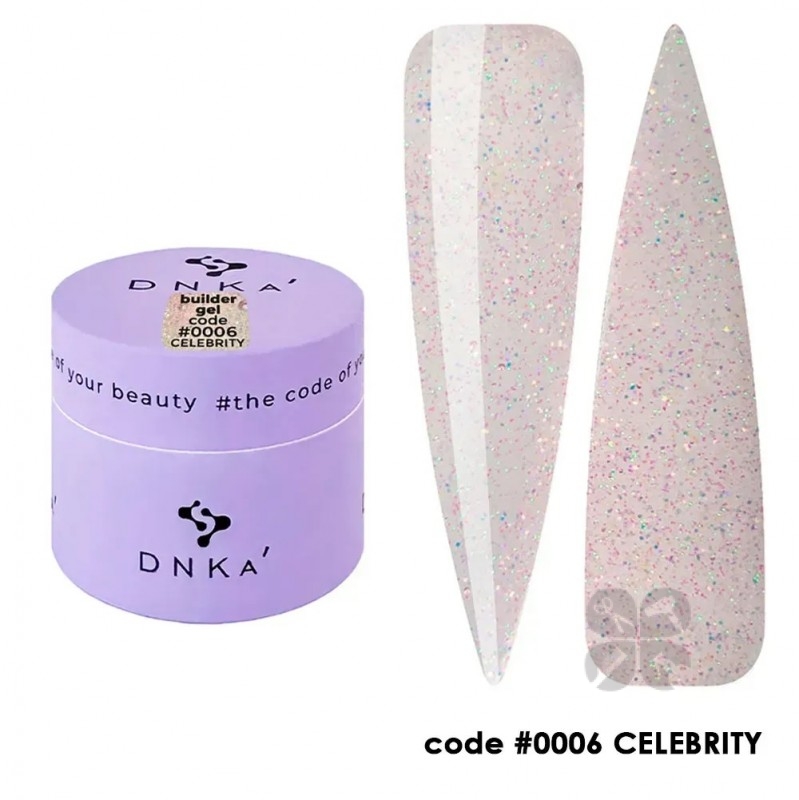 DNKa Builder Gel Гель для моделирования розовый полупрозрачный с шиммером #0006 Celebrity, 30 мл