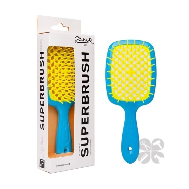 Janeke Superbrush Standart Расческа для волос продувная щетка голубая с желтым