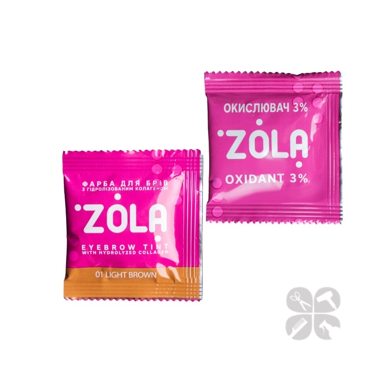 ZOLA Eyebrow Tint краска для бровей с коллагеном №01 Light Brown САШЕ + окислитель, 5 мл