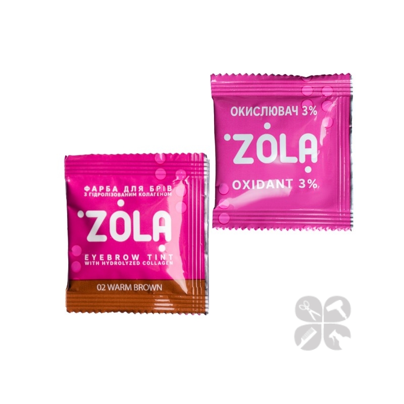 ZOLA Eyebrow Tint краска для бровей с коллагеном №02 Warm Brown САШЕ + окислитель, 5 мл