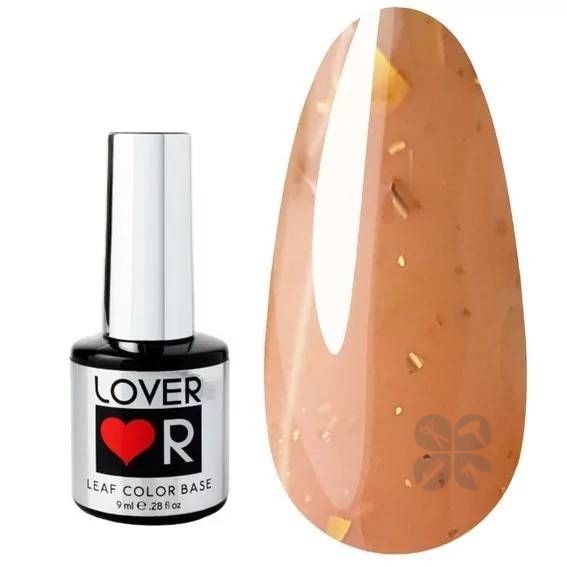 Lover Leaf Cover Base Камуфлирующая база персиковая с золотой поталью №L003, 9 мл