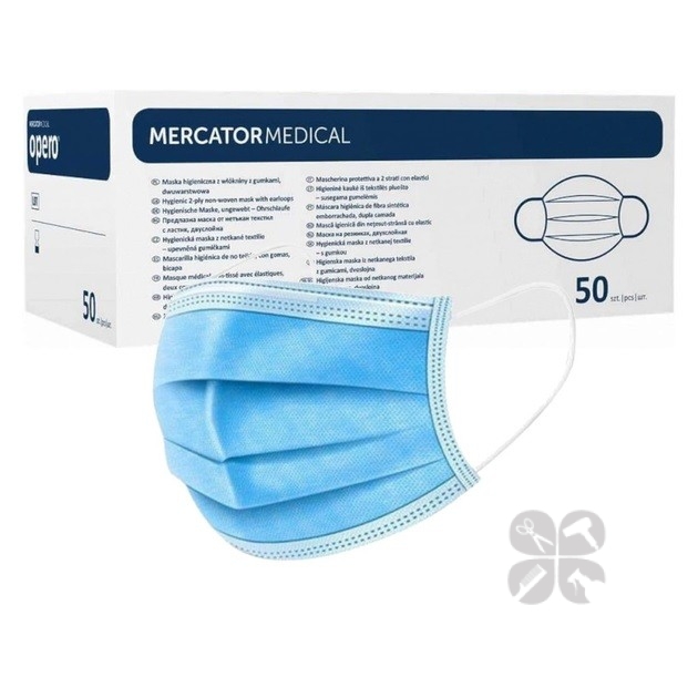 Mercator Medical Маска для лица медицинская голубая 3-х слойная, 50 шт