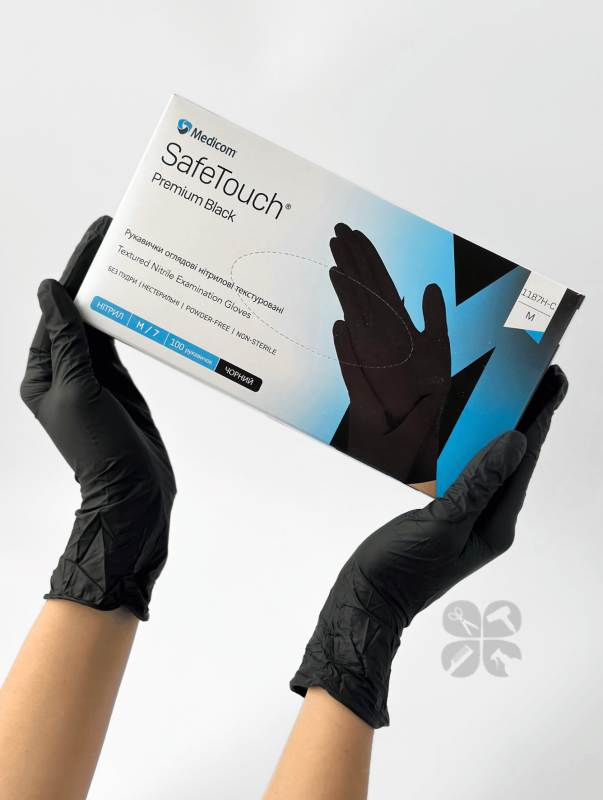 Medicom Premium Black перчатки нитриловые неопудренные сверхпрочные черные 5 гр M, 100 шт