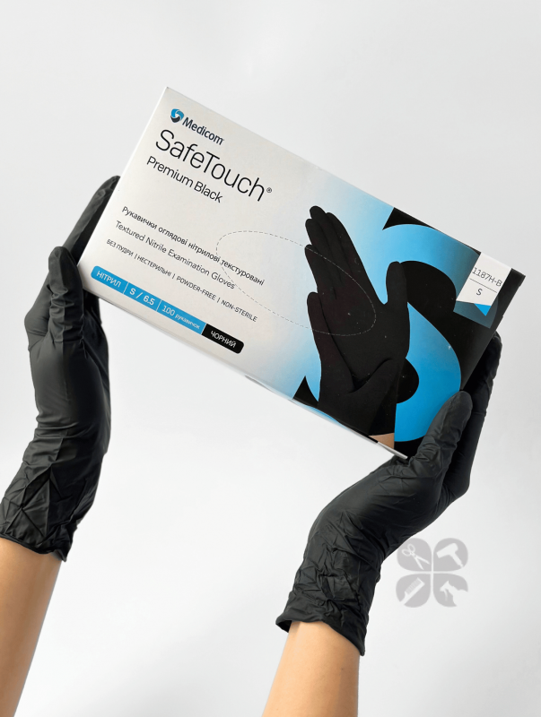 Medicom Premium Black перчатки нитриловые неопудренные сверхпрочные черные 5 гр S, 100 шт