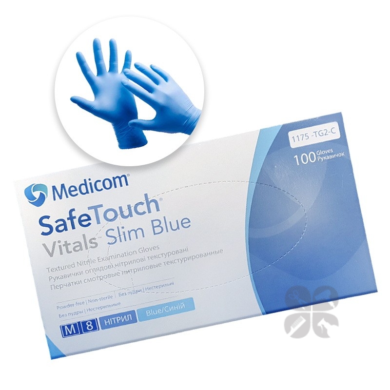 Medicom перчатки нитриловые неопудренные голубые 3 гр M, 100 шт