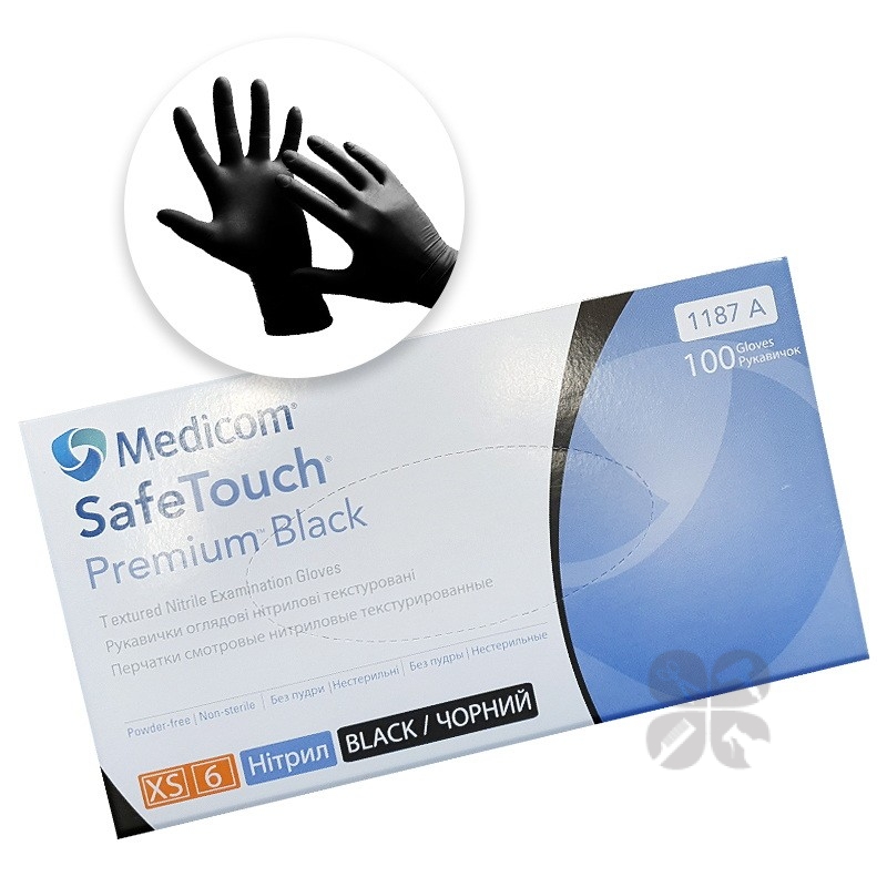 Medicom перчатки нитриловые неопудренные черные 3,5 гр XS, 100 шт