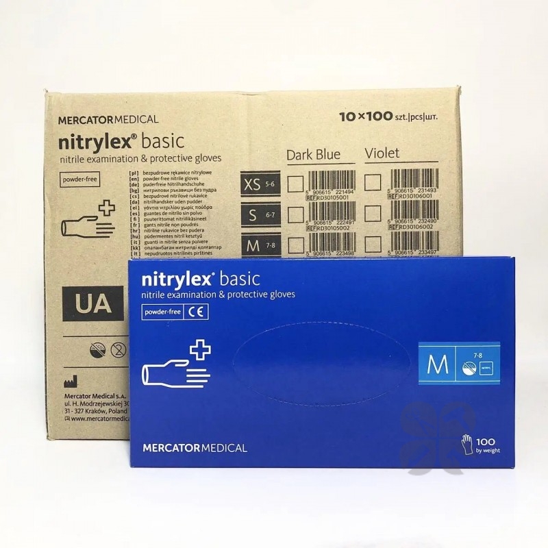 Mercator Medical Nitrylex Basic перчатки нитриловые неопудренные фиолетовые M, 1000 шт - 1 ящик