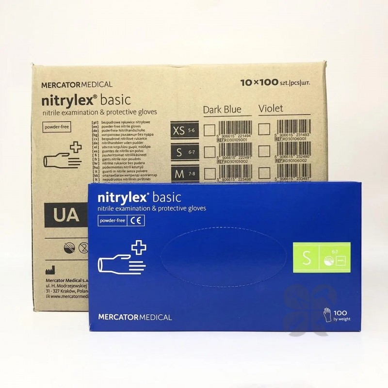 Mercator Medical Nitrylex Basic перчатки нитриловые неопудренные фиолетовые S, 1000 шт - 1 ящик